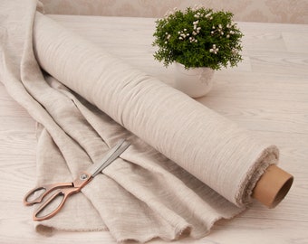 Natural linen fabric by meter, Unbleached pure 100% linen flax, Prewashed soft linen fabric by yard