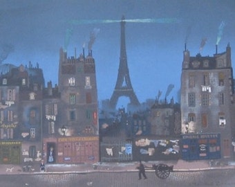 Michel Delacroix "Tour Eiffel la Nuit"Limited Edition Lithograph -- Stone Signed Print