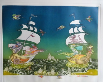 Guillermo Silva" Duelo Naval" Original handfärgad etsning
