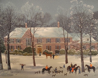 LA CHASSE D' HIVER (The Winter Hunt) stone signed lithograph