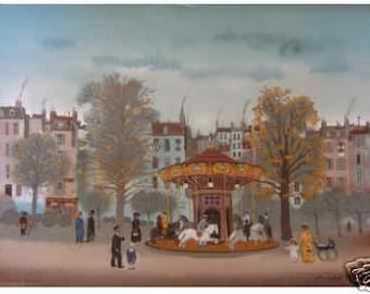 Michel Delacroix  "Carousel" Limited Edition Lithograph-- Stone Signed Print