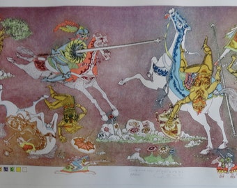 Guillermo Silva "Guerreros Medievales" Original Colored Etching S/N