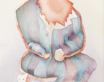 Charlotte Reine "Dans un Fauteuil" original watercolor on paper