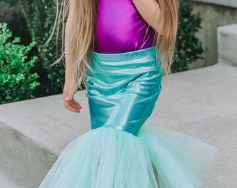 Girl's Mermaid Costume, Leotard & Skirt Mermaid Costume, Little Mermaid, Kids Halloween Costume - Teal Purple