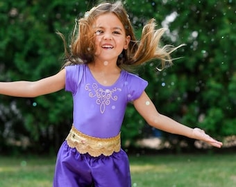Arabian Princess Costume, Princess Costume, Kids Halloween Costume - Leotard and Pants - Purple