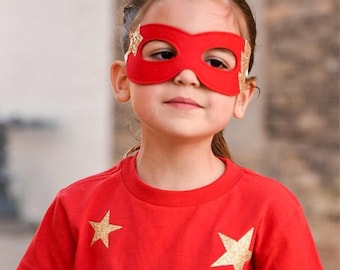 Super Hero Costume - Superhero Tee and Mask - Kids Super Hero Costume  - Handmade in USA - Red Tee, Mask or Set Options