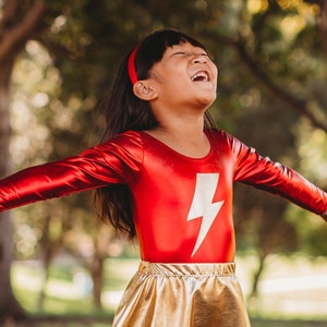 Girls Lightning Bolt, Super Hero Costume, Kids Costume, Super Hero Costume Skirt Leotard image 1