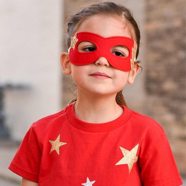 Super Hero Costume - Superhero Tee and Mask - Kids Super Hero Costume  - Handmade in USA - Red Tee, Mask or Set Options