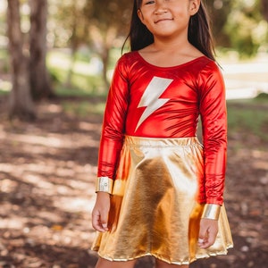 Girls Lightning Bolt, Super Hero Costume, Kids Costume, Super Hero Costume Skirt Leotard image 4