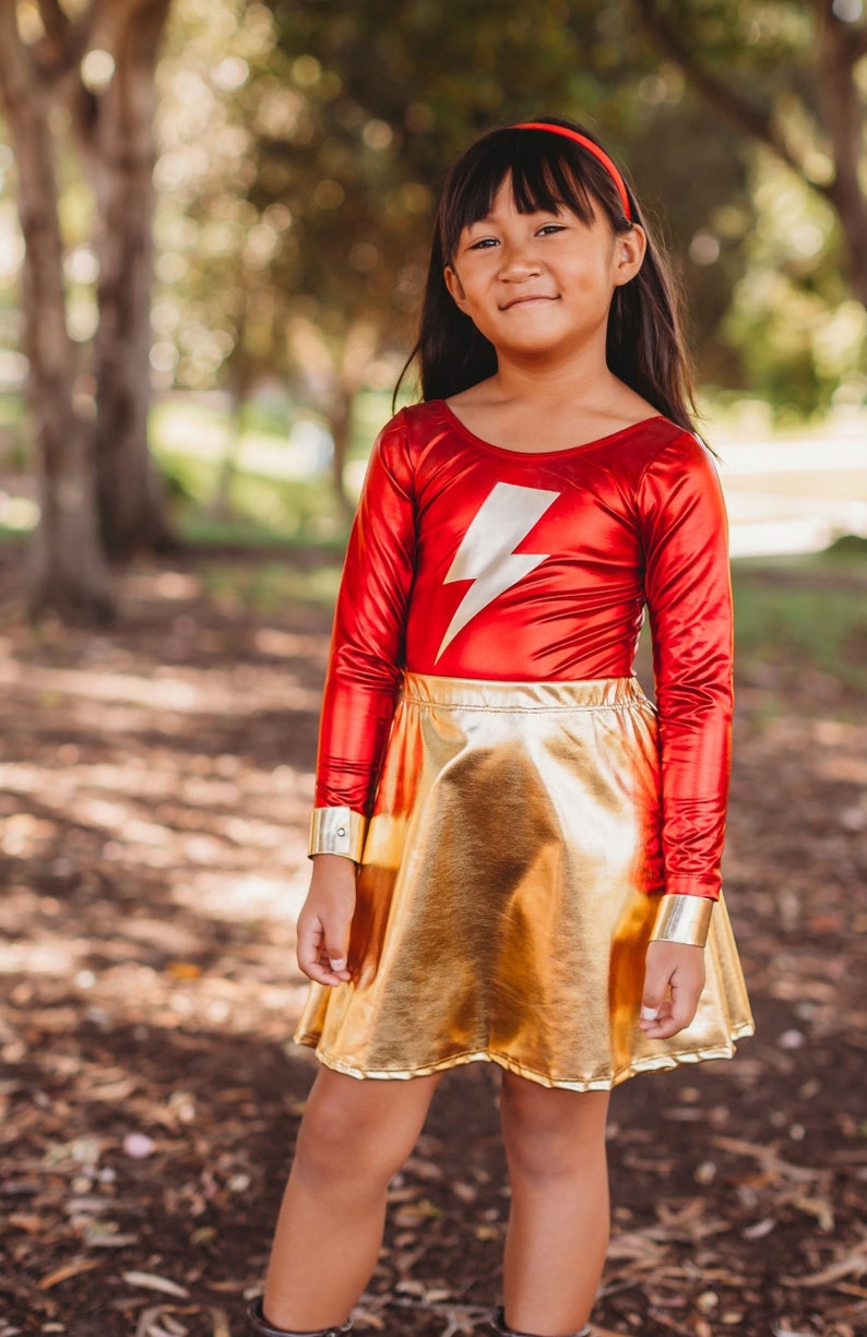 Girls Lightning Bolt, Super Hero Costume, Kids Costume, Super Hero Costume Skirt Leotard image 4