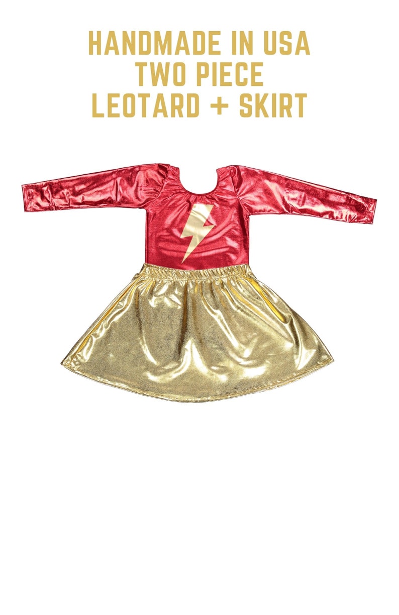 Girls Lightning Bolt, Super Hero Costume, Kids Costume, Super Hero Costume Skirt Leotard image 3