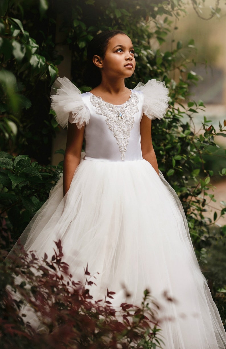 Girls Toddler White Princess Dress Costume Queen Fairytale Silver Cinderella 4yr