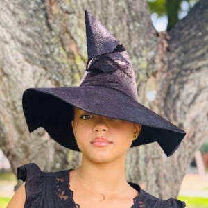 Adult Witch Hat - Boho Black Velvet - Wide Rim