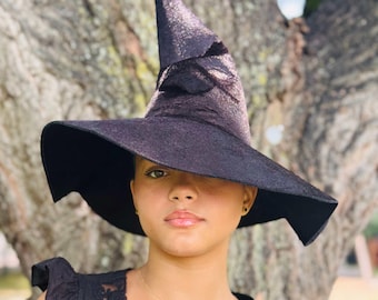 Adult Witch Hat - Boho Black Velvet - Wide Rim