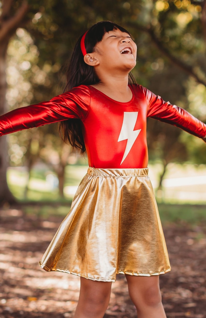 Girls Lightning Bolt, Super Hero Costume, Kids Costume, Super Hero Costume Skirt Leotard image 1