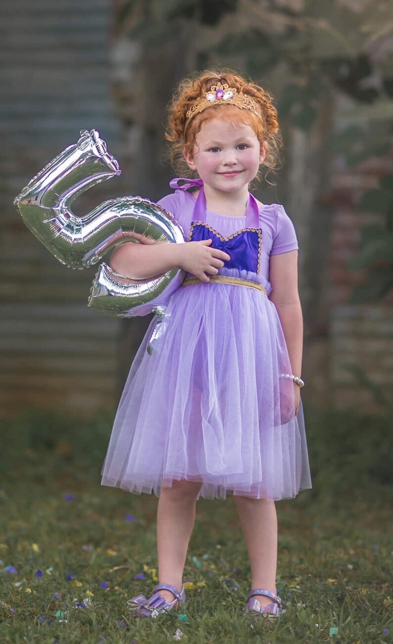 Rapunzel Inspired Princess Apron Dress and Crown Birthday Outfit Rapunzel Birthday Outfit