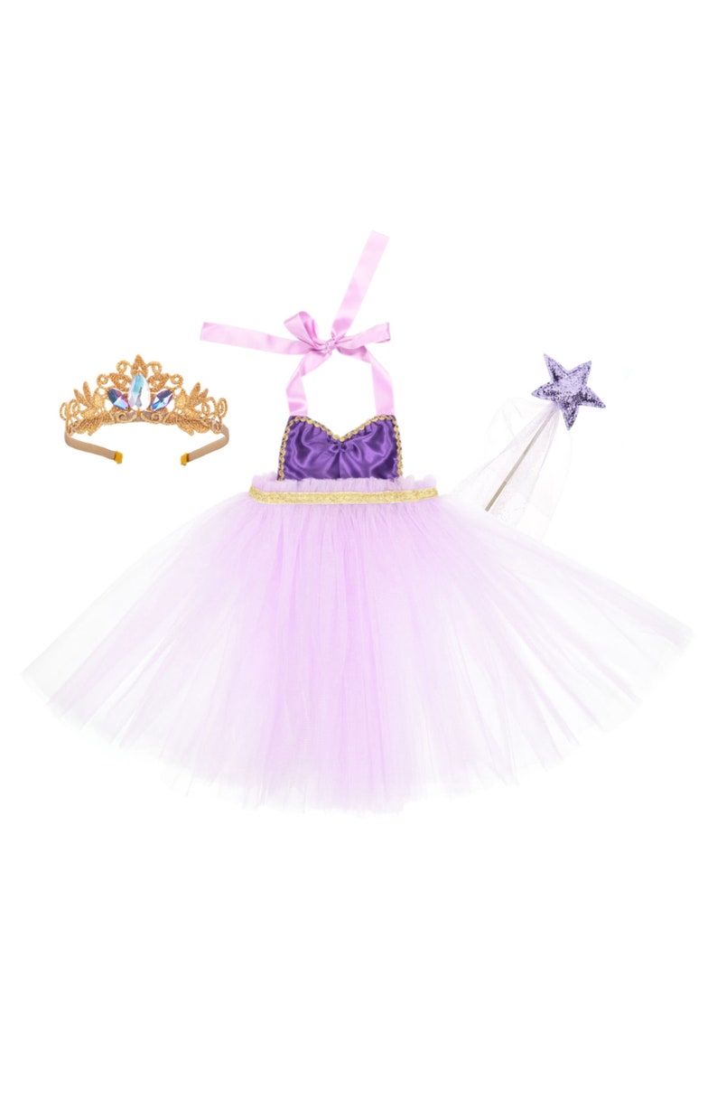Rapunzel Inspired Princess Apron Dress and Crown Birthday Outfit Rapunzel Birthday Outfit