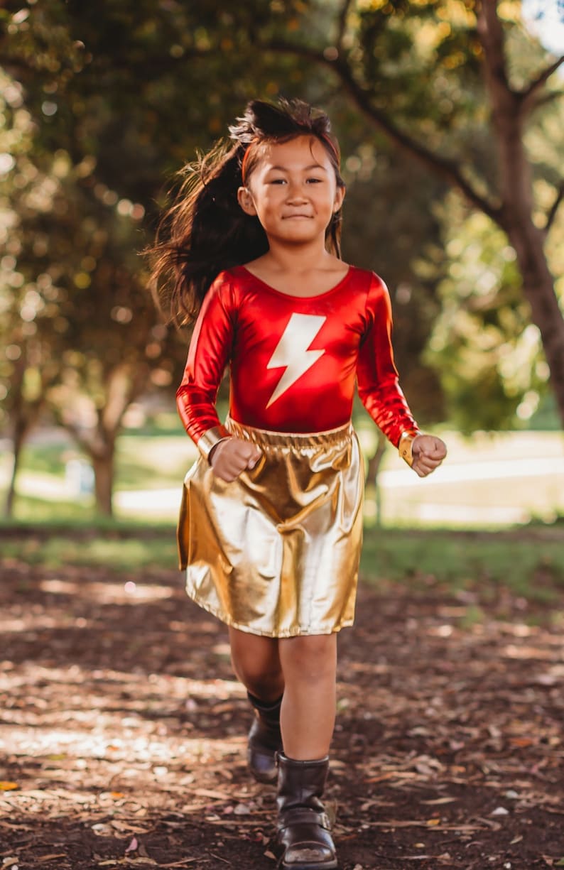 Girls Lightning Bolt, Super Hero Costume, Kids Costume, Super Hero Costume Skirt Leotard image 2