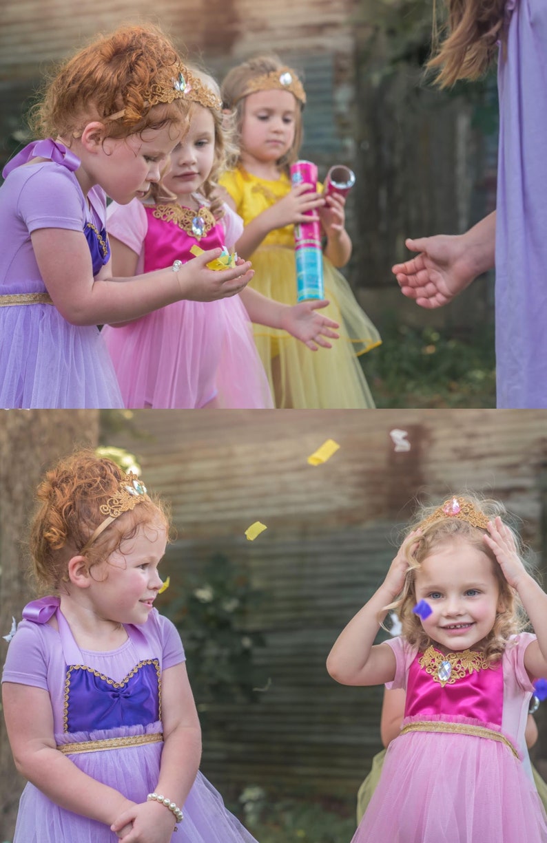 Rapunzel Inspired Princess Apron Dress and Crown Birthday Outfit Rapunzel Birthday Outfit