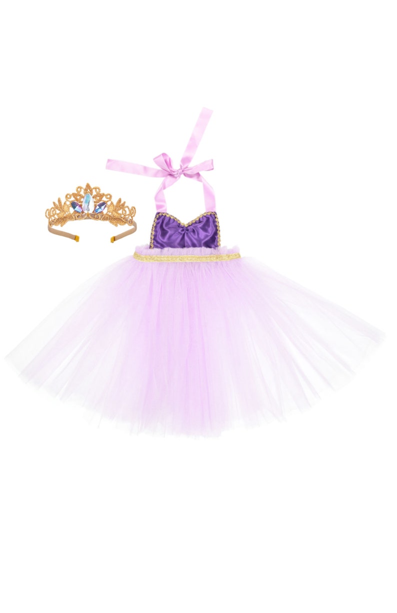 Rapunzel Inspired Princess Apron Dress and Crown Birthday Outfit Rapunzel Birthday Outfit