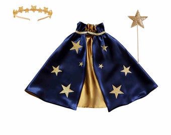 Kids Gift Set,  Magic Wand Cape Set, Celestial Cape,Birthday Outfit - Navy and Gold Star