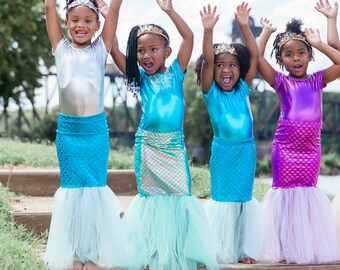 Girl's Mermaid Scale Skirt  - Blue or Purple Scale