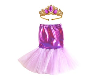 Girl's Mermaid Costume, Mermaid Tail , Kids Halloween Costume - Purple Skirt + Crown