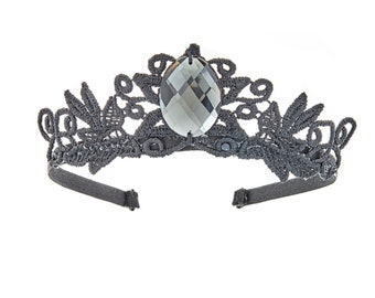 Black Gem Tiara  Crown, Dark Princess Evil Queen Black Lace - Fits Girls and Women