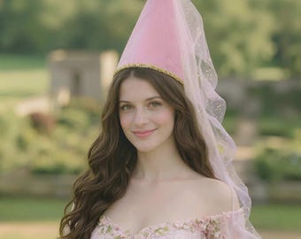 Medieval Women's Costume Hat, Renaissance Princess Hat  - Pink