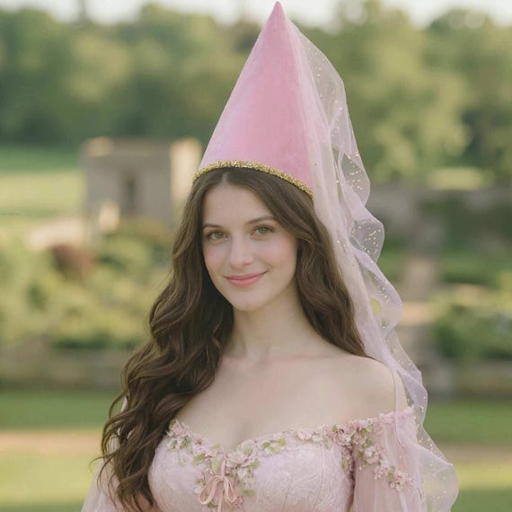 Medieval Women's Costume Hat, Renaissance Princess Hat  - Pink