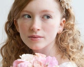 Champagne Dahlia Headband, Fits Women & Girls, Party Dress Accessory, Flower Girl Headband, Tan Wedding Accessory, Silk, Made-to-Order
