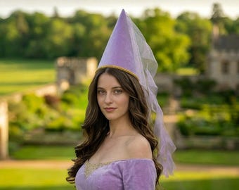 Medieval Women's Costume Hat, Renaissance Princess Hat  - Lilac/Purple