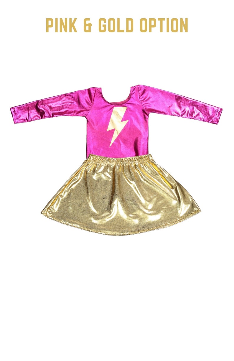 Girls Lightning Bolt, Super Hero Costume, Kids Costume, Super Hero Costume Skirt Leotard image 6