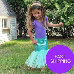 Girl&#39;s Mermaid Costume, Mermaid Tail Tulle Skirt, Matte Leotard & Skirt Costume Options, Kids Halloween Costume - Tea Matte Purple
