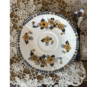 Vintage Allertons England Yellow and Black Floral Saucer Set - Set of 3