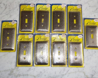 Prestige Wall Plate By Mulberry T-CPT Textured Gray Nickel Tone Metal Light Switch Plate Covers New / Old Stock~ Unused Set of 10 NIP
