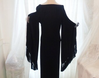 True Vintage jaren 1950/60 Black Lillie Diamond California-avondjurk cocktailparty Halloween-heksenjurk met franjes