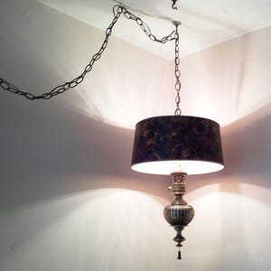 Brass Stiffel Swag Hanging Brass Pull String Lamp Light Fixture Vintage MCM