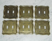Double Light Switch Plate Covers Set of 6 American Tack Howe N70TT Brass Tone Metal