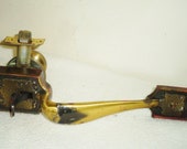 Brass Glass Door Handle Set Complete w 12 inch Thumb Handle Bullseye Knob All original by Schlage
