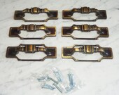 Amerock Brass Bar in Frame Cabinet Door Drawer Pulls 235 Set of 6 Vintage