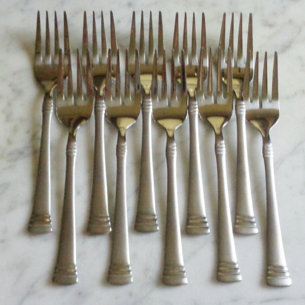 Pfaltzgraff Tribute Stainless Frosted handle 6 1/4 inch Set of 10 Salad Dessert Forks