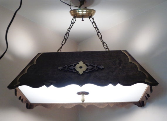 Thomas Industries Rectangular Ceiling Light Fixture W Brass Accents Vintage Mid Century 2 Bulb Union Made