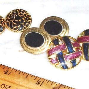 Clip On Earrings Beautiful VINTAGE Gold Tone Metal Enamel & Tigers Eye Clip On Earrings