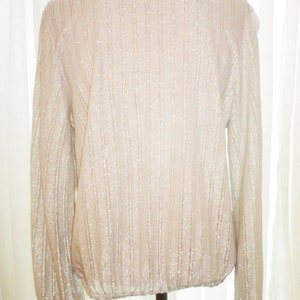 Vintage Judy Bond Size 14 Womens Silver Sleeve Blouse Shirt w Elastic Cuffs & Waist Seam image 5