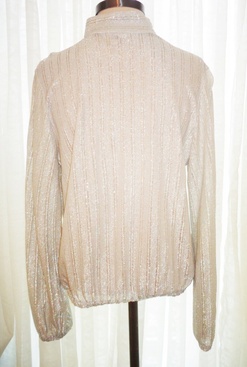 Vintage Judy Bond Size 14 Womens Silver Sleeve Blouse Shirt w Elastic Cuffs & Waist Seam image 5