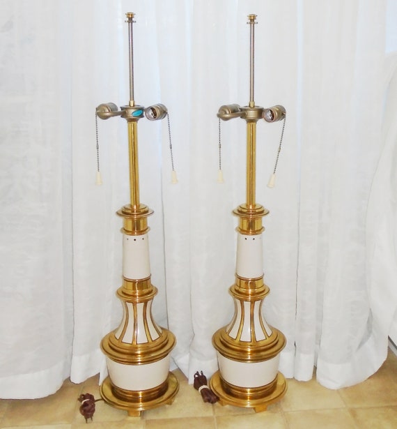 Brass Enamel Stiffel Library Desk 2 Pair of Large 1970s Brass Stiffel Floor