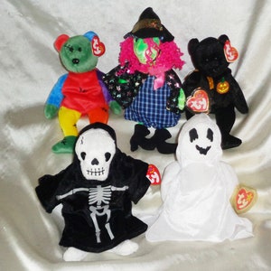 Ty Beanie Babies Halloween Scary Witch, Haunt, Frankenteddy, Creepers & Sheets