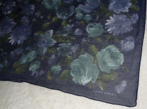 Laura Ashley Madein ItalyBlue Floral Rose Scarf S… - image 3