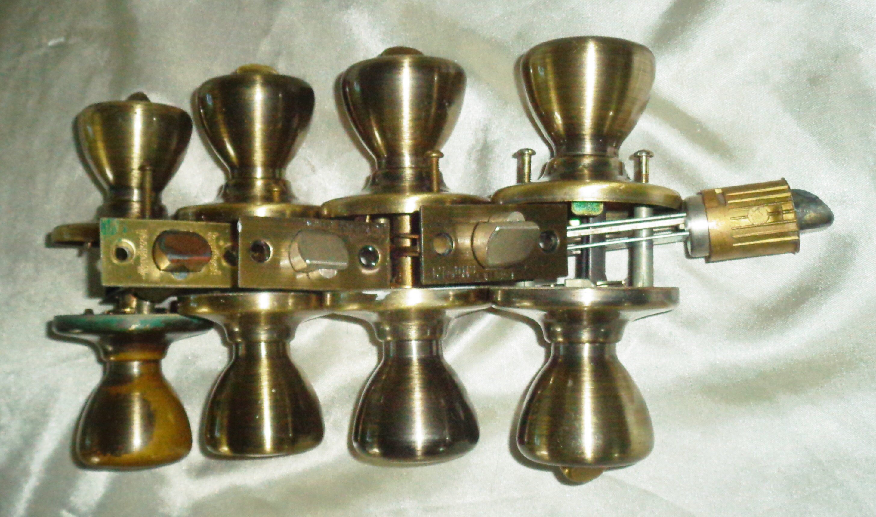 Kwik Set Antique Brass Door Knob Handle Dummy Locking Lock Sets, Set of ...